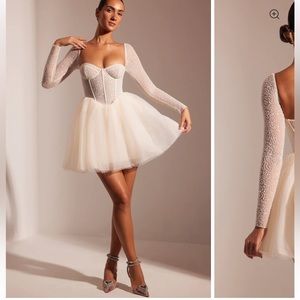 NWT Oh Polly “Calliope” Embellished Long Sleeve Tulle Skirt Mini Dress in Ivory